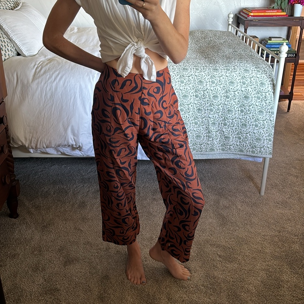 Amuse Society Postcard Culottes Women’s S Brown Print High Waisted Linen Blend